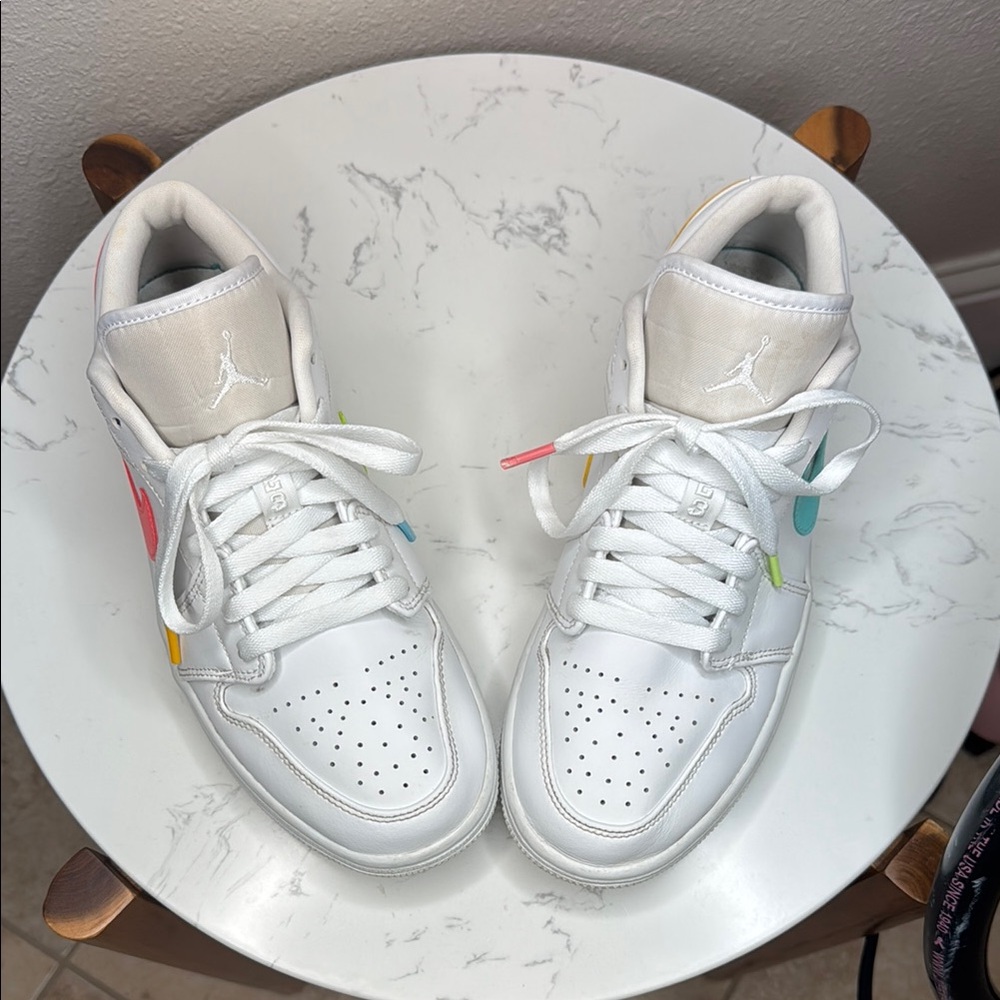 Nike Air Jordan 1 Low Mens 7.5 (9 w) white neon Multi-Color Swoosh Sneakers CW…‎ - Picture 2 of 16